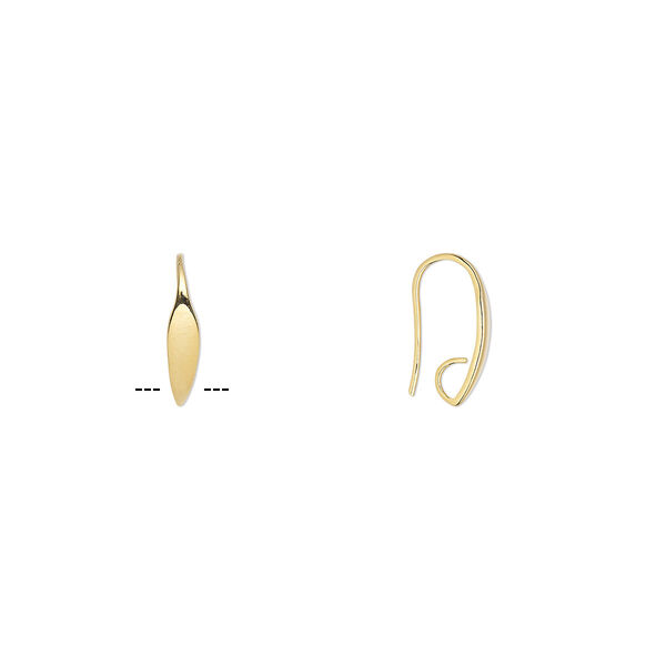 Ear wire, gold-plated brass, 19.5mm fishhook with leaf and hidden open loop, 19 gauge. Sold per pkg of 50 pairs. image number 0