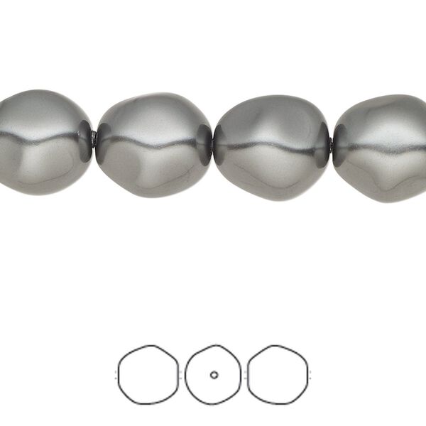 Pearl 10pk dark grey, Crystal Passions® 12x11mm baroque round 5841 image number 0