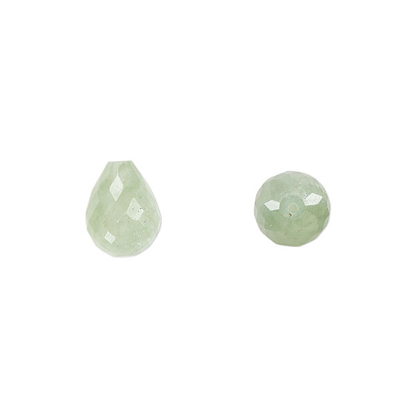 Green aventurine 1pkg2, hand-cut half-drilled faceted teardrop bead natural B grade, 10x8mm image number 0