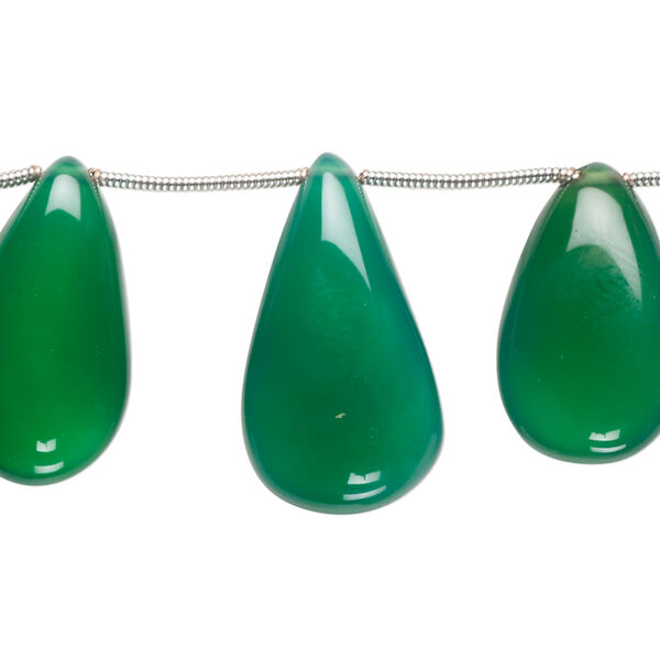 Green onyx 1pkg11, hand-cut top-drilled puffed teardrop bead graduated 15x11mm-24x16mm image number 0