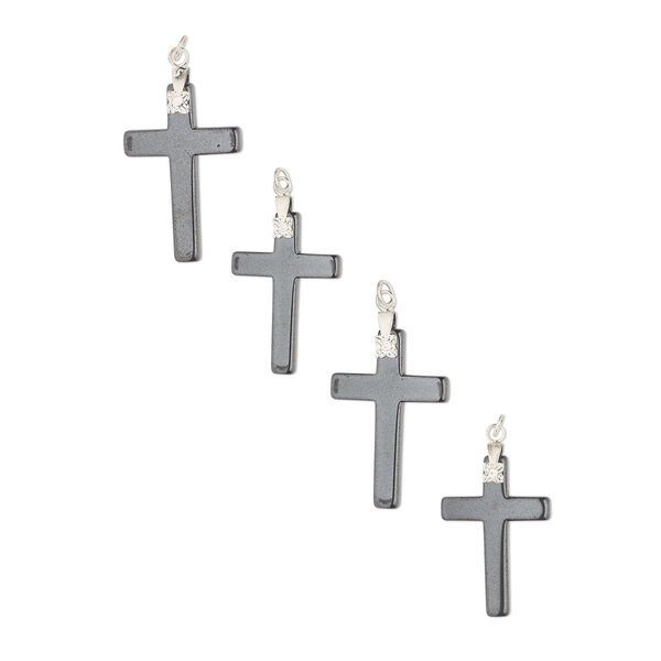 Hemalyke™ / "pewter" (zinc-based alloy) 1pkg4, silver- finished cross focal 33x22mm image number 0
