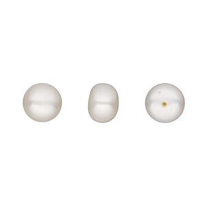 Pearl, cultured freshwater (bleached), white, 8-9mm half-drilled button, B grade, Mohs hardness 2-1/2 to 4. Sold per pkg of 2.