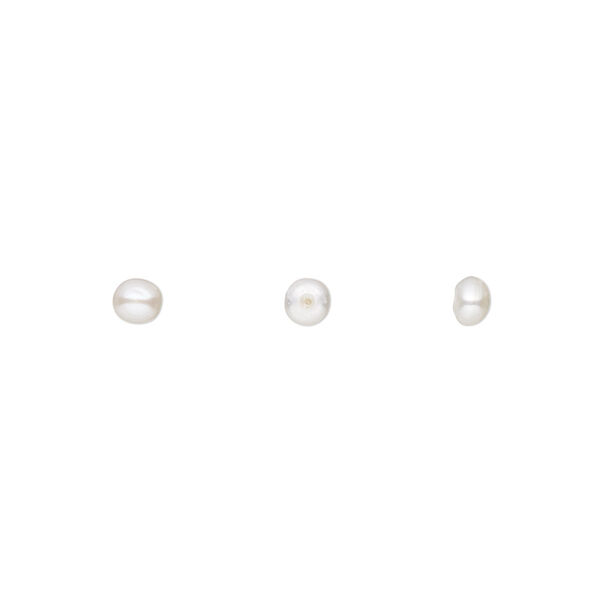 Pearl, White Lotus™, cultured freshwater (bleached), white, 3-3.5mm half-drilled button, B grade, Mohs hardness 2-1/2 to 4. Sold per pair. image number 0