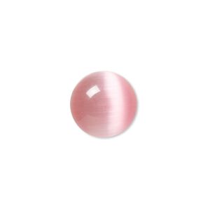 Cabochon, cat's eye glass (fiber optic glass), pink, 14mm calibrated round, quality grade. Sold per pkg of 10.