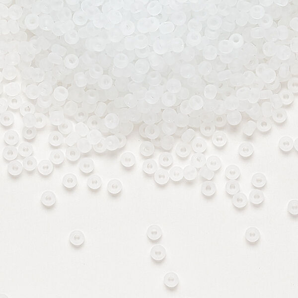 Seed bead, Miyuki, glass, pkg/250g, #11 rocaille, translucent matte crystal clear, (RR-131F). image number 0