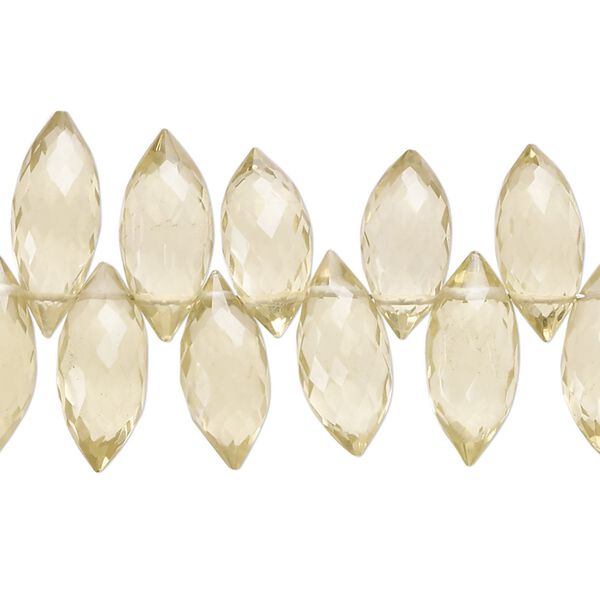 Lemon quartz 1pkg1, hand-cut top-drilled faceted marquise bead 7 inch 13x6mm-17x7mm image number 0