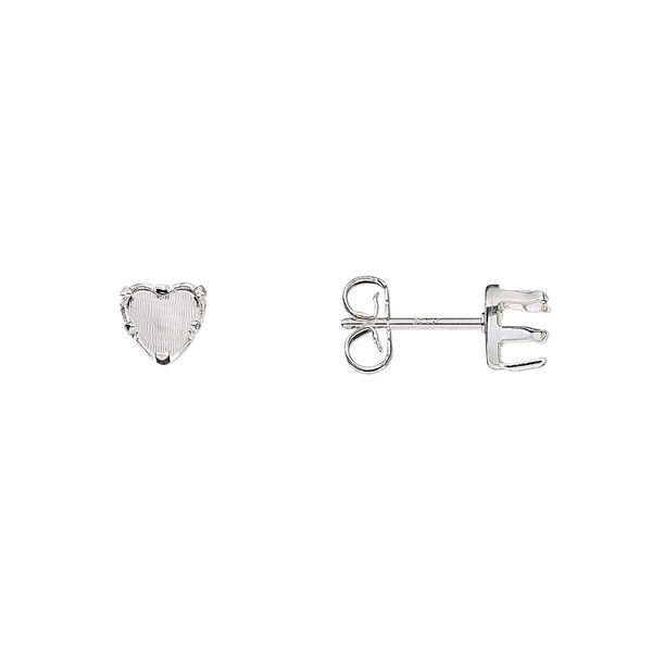 Earstud, Snap-Tite®, sterling silver, 5mm 5-prong heart setting. Sold per pkg of 2 pairs. image number 0
