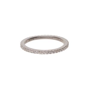 Ring, cubic zirconia and rhodium-plated sterling silver, clear, 2mm wide eternity band, size 9. Sold individually.
