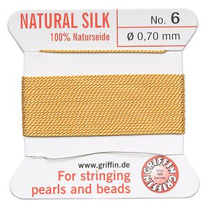Thread, Griffin, silk, amber yellow, size #6. Sold per 2-meter card (approximately 78 inches).
