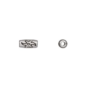 Bead, antique silver-plated "pewter" (zinc-based alloy), 9x4mm oval tube. Sold per pkg of 100.