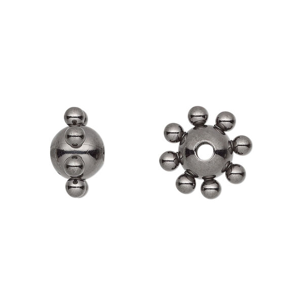 Bead, gunmetal-plated steel, 13x8mm studded round. Sold per pkg of 10. image number 0