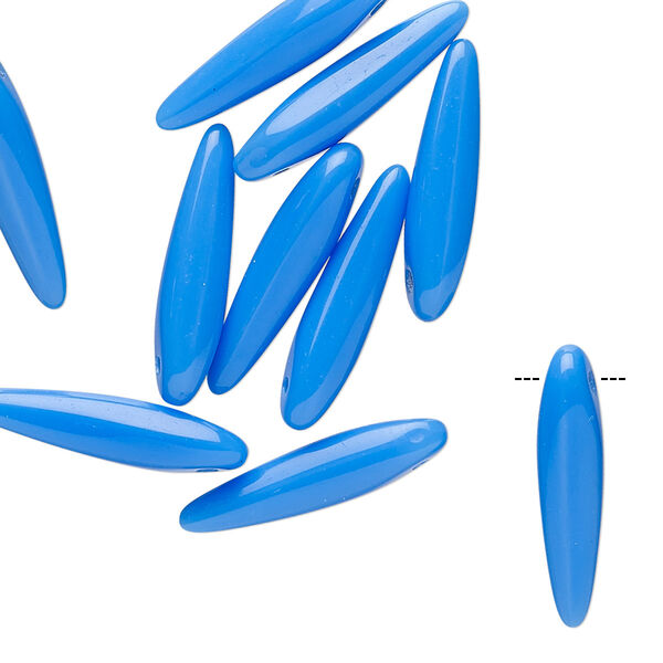 Bead, Preciosa Thorn™, Czech pressed glass, opaque azure blue, 16x4mm top-drilled thorn. Sold per pkg of 20. image number 0