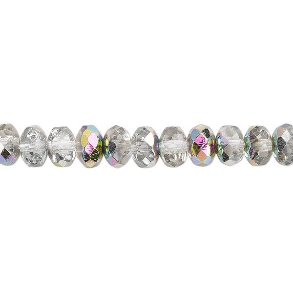 Bead, Czech fire-polished glass, clear vitrail, 7x5mm faceted rondelle. Sold per 15-1/2" to 16" strand. image number 0