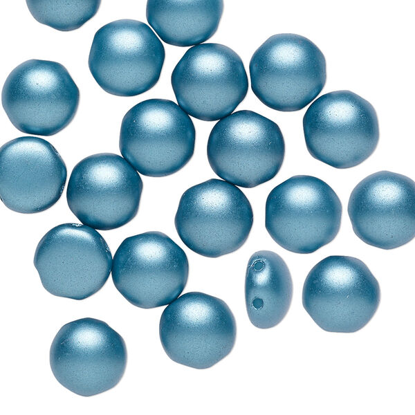Bead, Preciosa Candy™, Czech pressed glass, opaque teal pastel pearl, 8mm candy with (2) 0.8-0.9mm holes. Sold per pkg of 20. image number 0