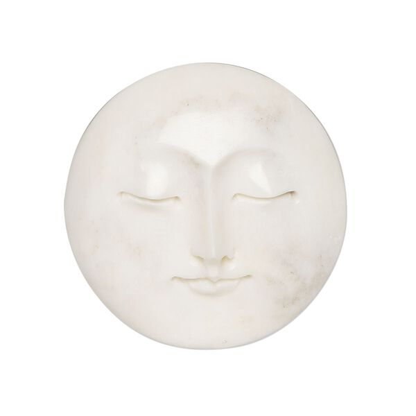 Cabochon, cow bone (bleached), 30mm hand-cut single-sided moon face. Mohs hardness 2-1/2. Sold individually. image number 0