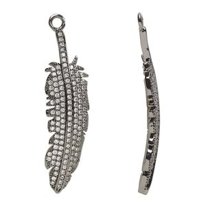 Focal, cubic zirconia and black-finished brass, clear, 45x13mm single-sided feather. Sold individually.