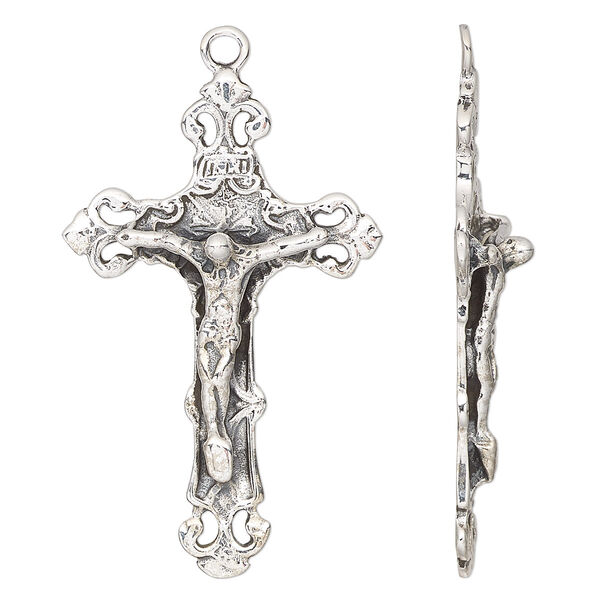 Focal, antiqued sterling silver, 43x27mm crucifix. Sold individually. image number 0