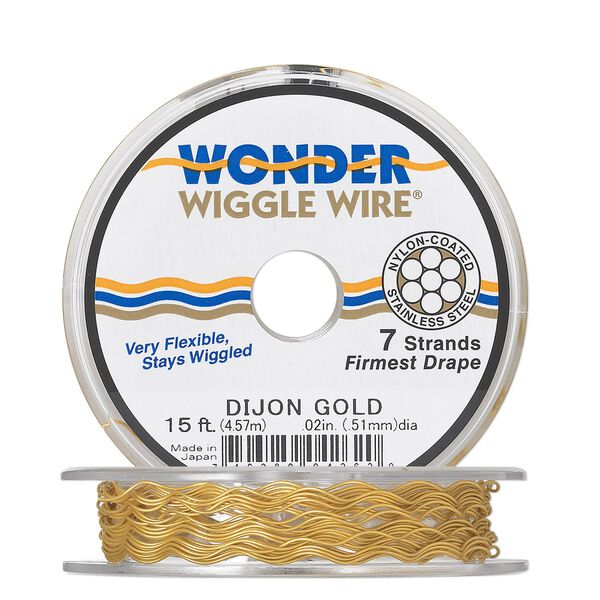 Beading wire, Wonder Wiggle Wire®, stainless steel and nylon, Dijon gold, 0.02-inch diameter. Sold per 15-foot spool. image number 0