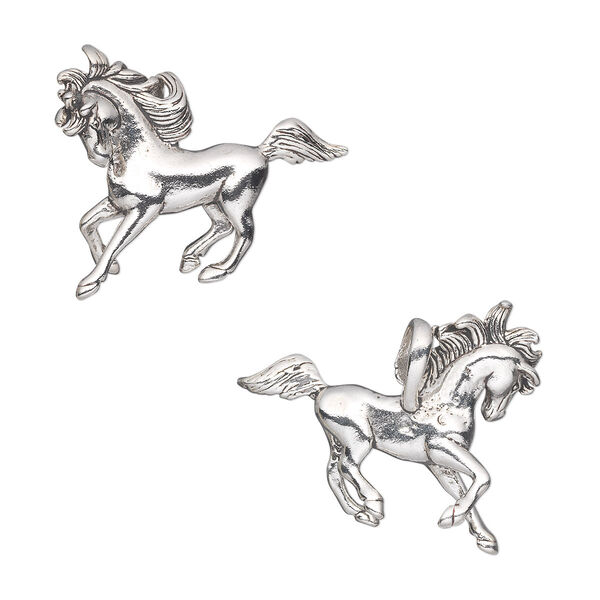 Focal, sterling silver, 32x26mm galloping horse. Sold individually. image number 0