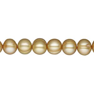 Pearl, cultured freshwater pearl (dyed), green olive, 7-9mm semi-round, D grade, Mohs hardness 2-1/2 to 4. Sold per 15" strand, approximately 55 beads.