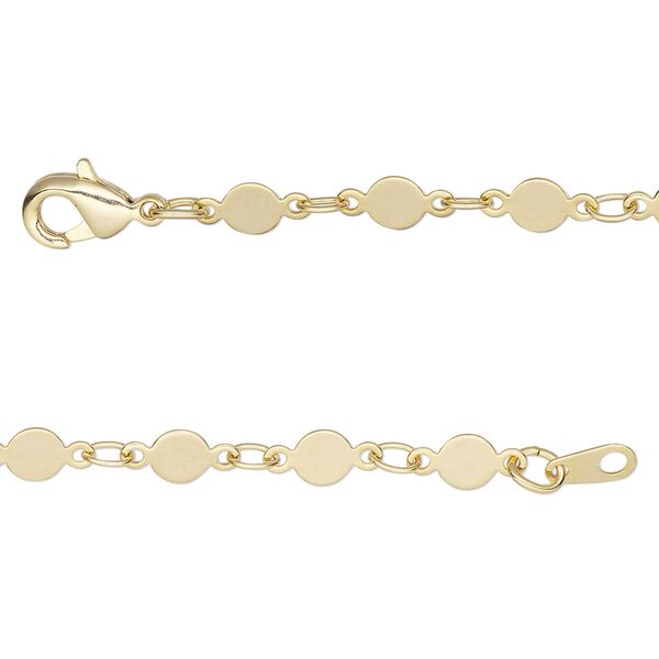 Chain, gold-finished brass, 4mm mirror, 20 inches with lobster claw clasp. Sold individually. image number 0