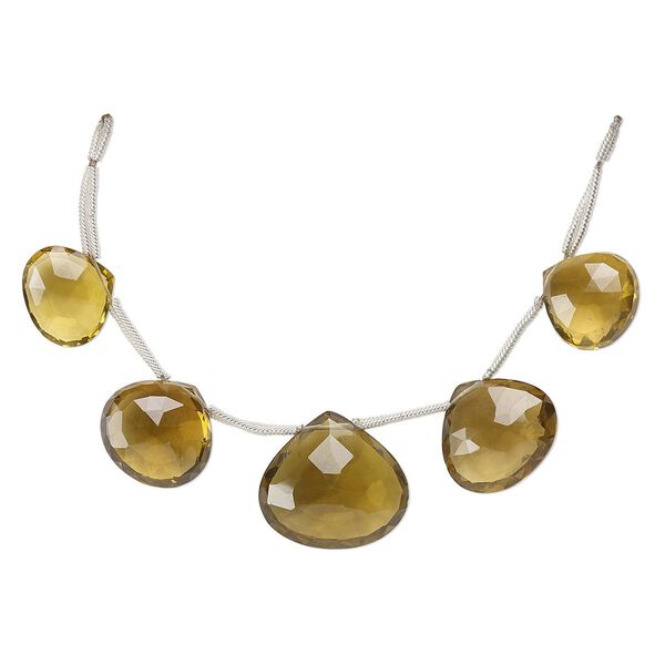 Golden quartz 1pkg5, hand-cut top-drilled faceted puffed teardrop bead graduated 19x18mm-29x26mm image number 0