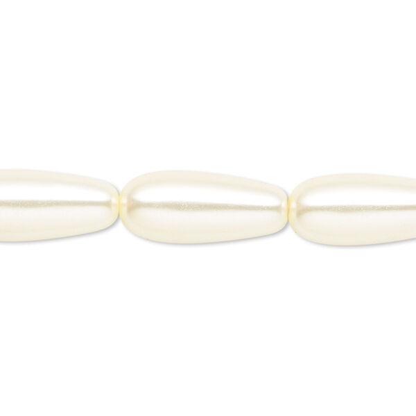 Bead, crystal pearl, light yellow, 15x7mm-18x8mm teardrop. Sold per 15-1/2" to 16" strand, approximately 20 beads. image number 0