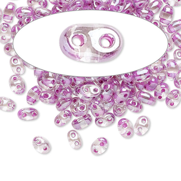 Seed bead, Preciosa Twin™ Czech glass, pkg/50g, 5x2.5mm oval, transparent violet terra color-lined clear, (38628). image number 0