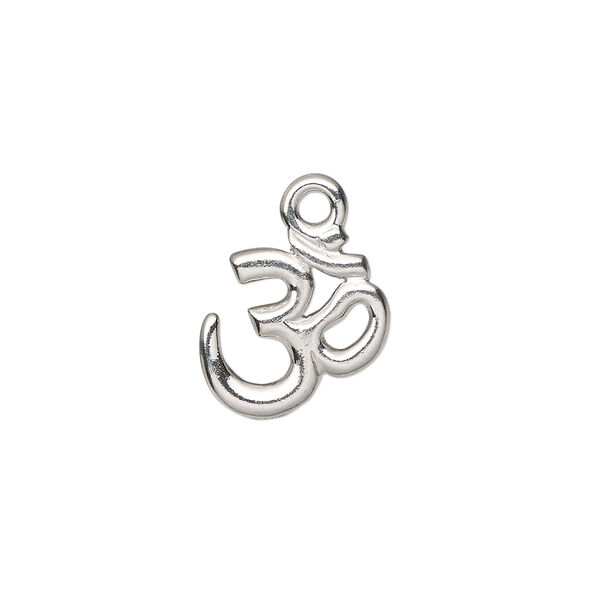 Drop, TierraCast®, white bronze-plated pewter (tin-based alloy), 14x13mm Om symbol. Sold per pkg of 20. image number 0