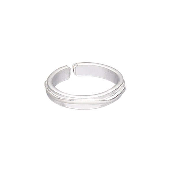 Ring, silver-plated copper, 4mm wide with wavy design, adjustable. Sold individually. image number 0