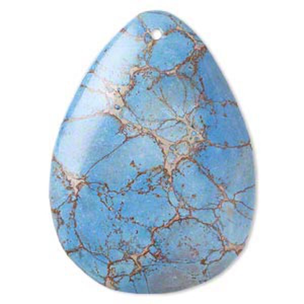Focal, magnesite (dyed / stabilized), light blue, 50x37mm hand-cut top-drilled teardrop with flat back, B grade, Mohs hardness 3-1/2 to 4. Sold individually. image number 0