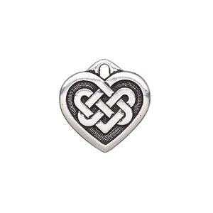 Charm, TierraCast®, antique silver-plated "pewter" (tin-based alloy), 19x17mm double-sided heart with Celtic knot. Sold per pkg of 20.