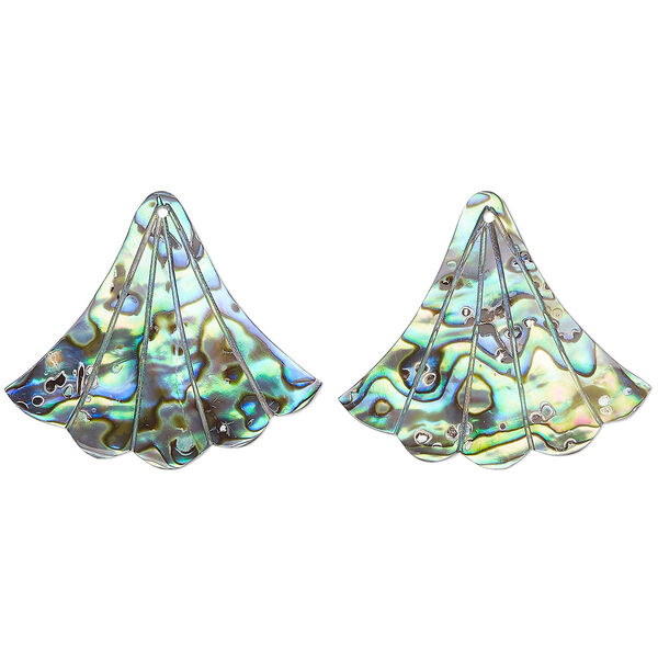 Focal, paua shell (natural), 33x29mm hand-cut top-drilled single-sided carved fan, Mohs hardness 3-1/2. Sold per pkg of 2. image number 0