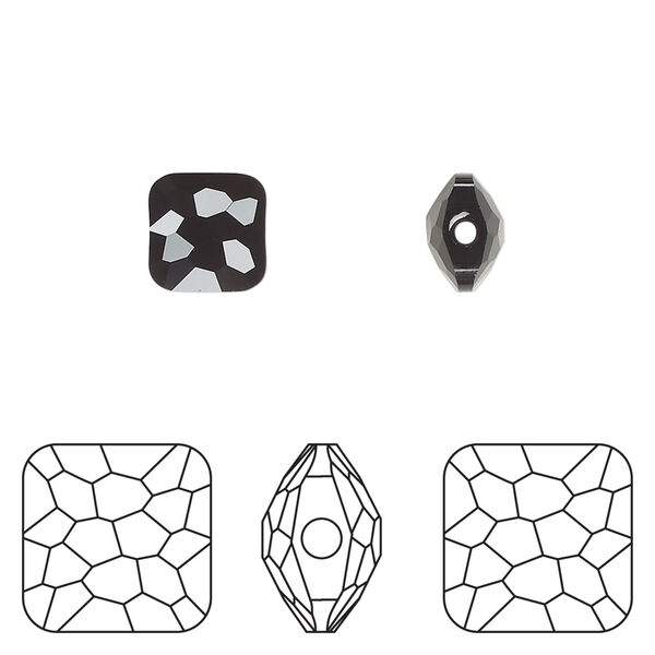 Bead 1pkg4 jet, Crystal Passions® 8mm puffed square 5035 image number 0