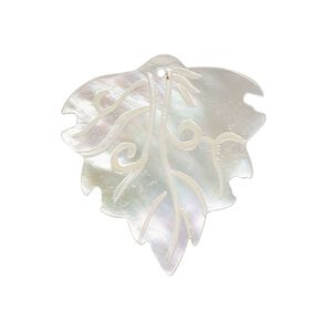 Focal, mother-of-pearl shell (natural), 28x26mm hand-carved leaf, Mohs hardness 3-1/2. Sold individually.