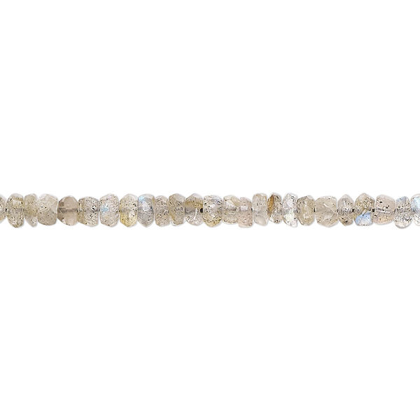 Bead, labradorite (natural), 3x1mm-4x2mm hand-cut faceted rondelle, B- grade, Mohs hardness 6 to 6-1/2. Sold per 13-inch strand, approximately 190 beads. image number 0
