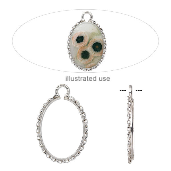 Drop, Cinch Mount, sterling silver, 25x18mm oval bezel setting with rope edge. Sold individually. image number 0