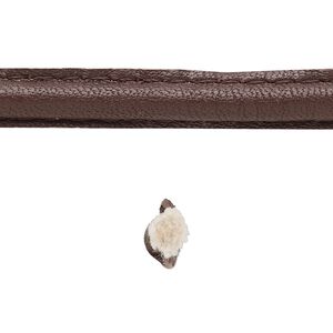 Cord, leather and cotton (dyed), brown, 7-8mm double-stitched flat. Sold per 1-yard section.