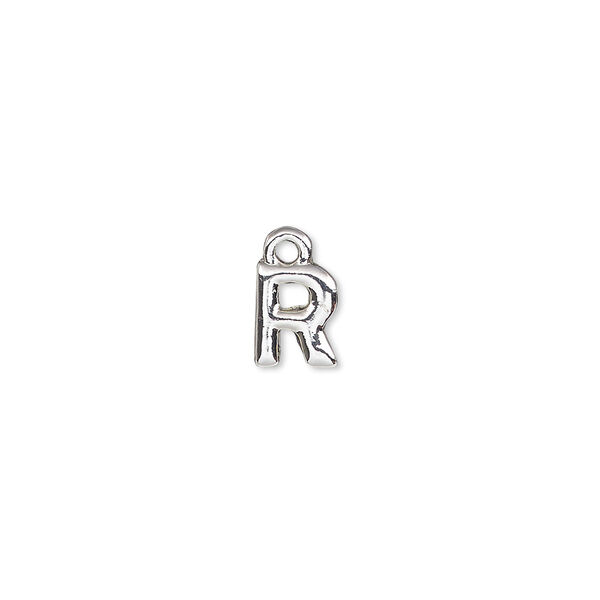 Charm, silver-finished "pewter" (zinc-based alloy), 7.5x6mm alphabet letter R. Sold per pkg of 2. image number 0