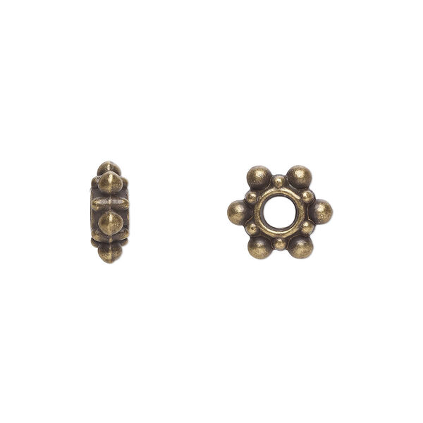 Bead, antique brass-plated "pewter" (zinc-based alloy), 8x4mm rondelle. Sold per pkg of 100. image number 0