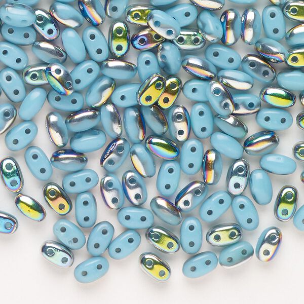 Seed bead, Preciosa Twin™ Pressed Twin Czech glass, pkg/200, 5x2.5mm oval, opaque iris light blue, (15289). image number 0
