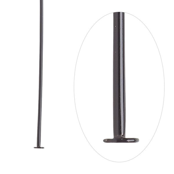 Head pin, electro-coated brass, black, 2 inches, 21 gauge. Sold per pkg of 10. image number 0