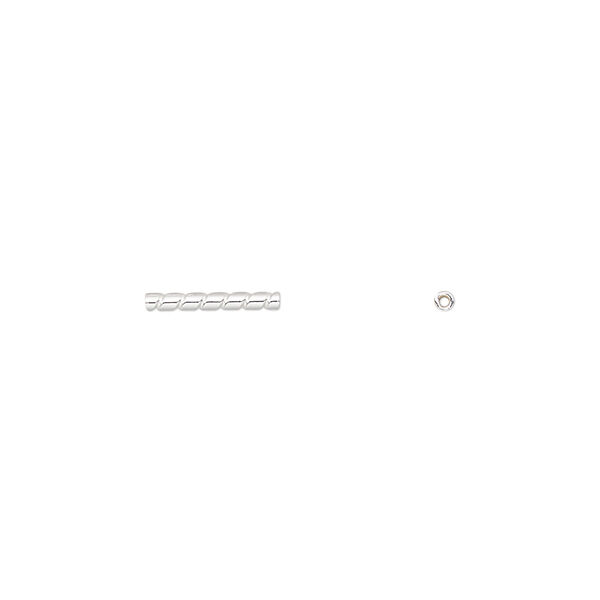 Bead, sterling silver, 10x1.5mm twisted tube. Sold per pkg of 10. image number 0