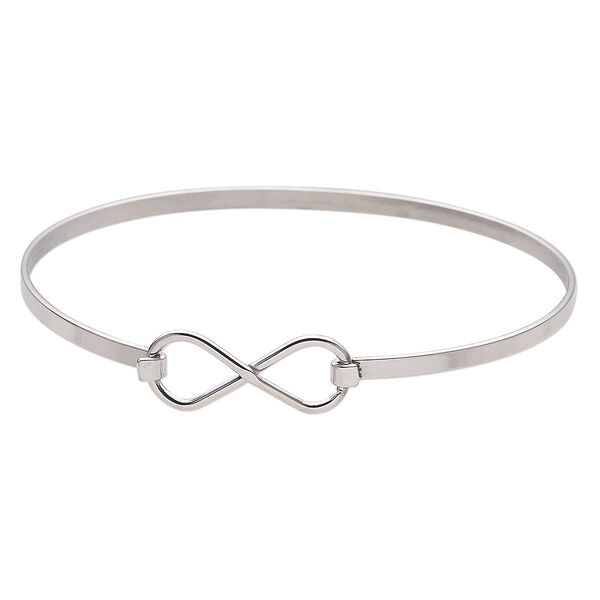 Bracelet, bangle, stainless steel, 10.5mm wide infinity, 8 inches with hook-and-eye clasp. Sold individually. image number 0