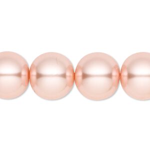 Bead, crystal pearl, peach, 14mm round. Sold per 15-1/2" to 16" strand, approximately 25 beads.