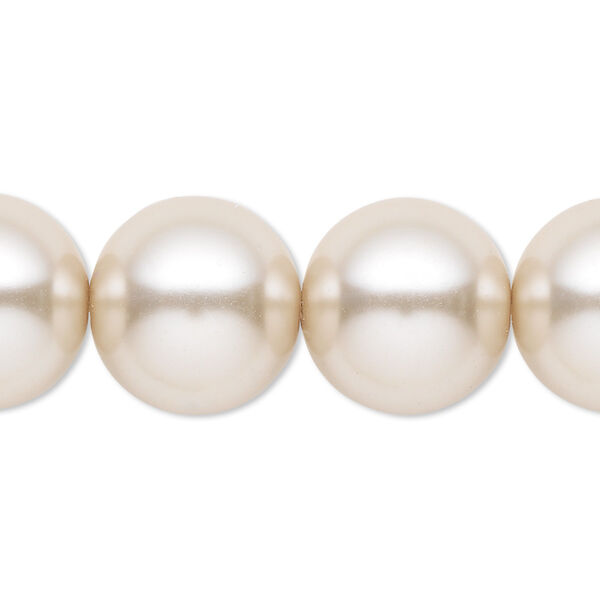 Bead, crystal pearl, beige, 16mm round. Sold per 15-1/2" to 16" strand, approximately 25 beads. image number 0
