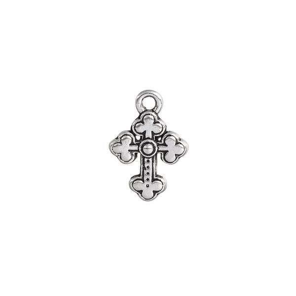Drop, antique silver-plated "pewter" (zinc-based alloy), 15x12.5mm double-sided cross. Sold per pkg of 10. image number 0