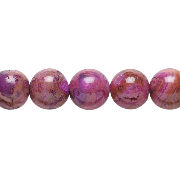 Bead, crazy lace agate (dyed), fuchsia, 10mm round, B grade, Mohs hardness 6-1/2 to 7. Sold per 15-1/2" to 16" strand. image number 0
