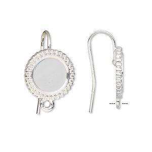 Ear wire fishhook 1pkg10 Almost Instant Jewelry®, 21mm / 10mm beaded round glue-in cab setting / closed loop,18 gauge silver-finished brass 5 pair