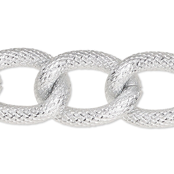 Chain, silver-plated aluminum, 19mm textured curb. Sold per pkg of 25 feet. image number 0